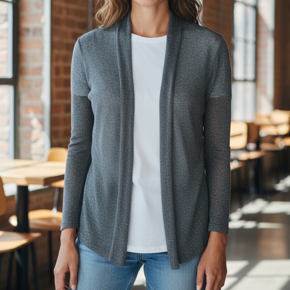 Windi River Gray Open Weave Draped Cardigan Size Small